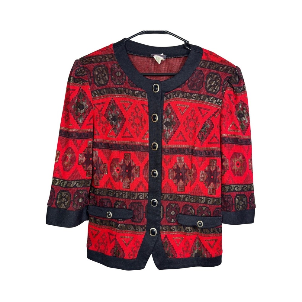 Tina Barrie Vintage Southwestern Knit Cardigan Size 12 Geometric 1980s Grandma